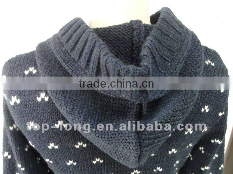 Fashion Jacquard Ladies Cardigan sweater with hooded of 100%acrylic