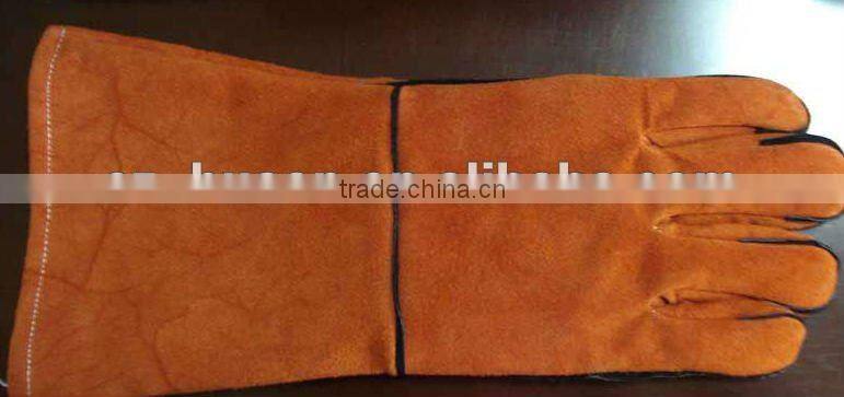2012 hot sale durable cow split leather glove/long Welding Gloves/safety glove/red,yellow,grey,black,white,brown