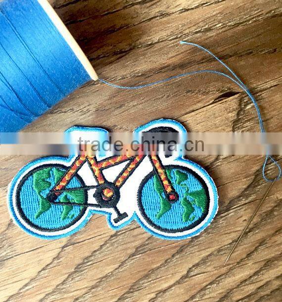 Custom high quality embroidered Green bike patch for clothes embroidery patch made in china choose size/color