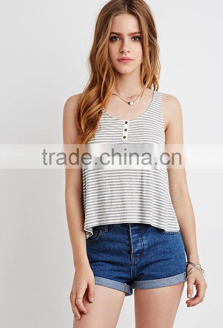 Summer U Neck Henley Sexy Girl Tank Top