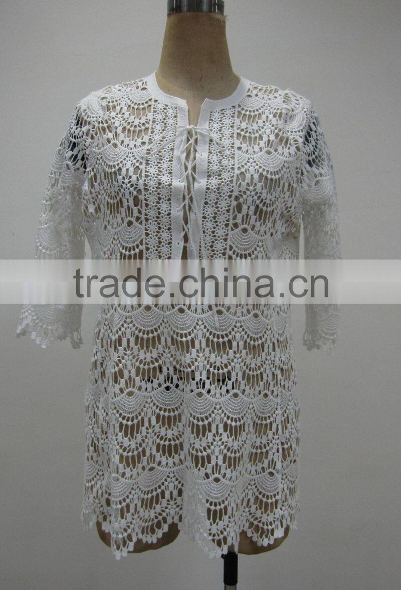 garment manufacturer ladies long sleeve crochet lace beach cover kaftan
