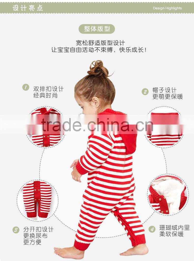 top selling baby kids warm winter fleece knitted hooded cotton romper