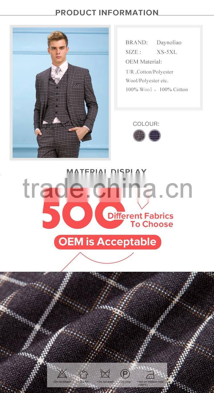 Daynoliao slim fit 3 pieces trendy woolen business suits plaid male suit for men