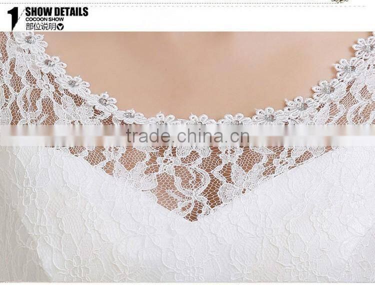 V neck cap sleeve long trail ball gown 2017 wedding dresses