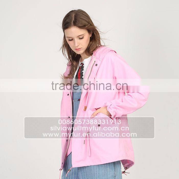 Myfur Pink Shell Fashion Lady Parka Jacket with Real Fur Lining Fox Body Fur Hood