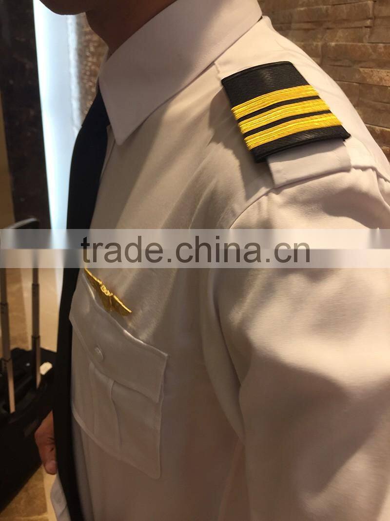 Juqian Good quality Tailor made fitted blouse dress shirt white airline pilot uniform pilot uniform shirt