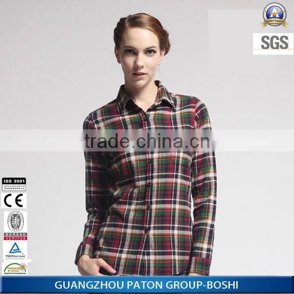 OEM Women Fashion Plaid Fannel Casual Shirt Factory Price