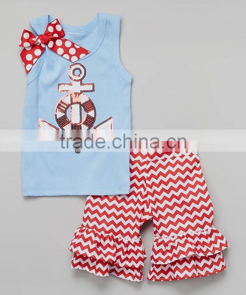 Wholesale in China baby girls Tank & Ruffle Shorts Set new model kids beautiful clothes