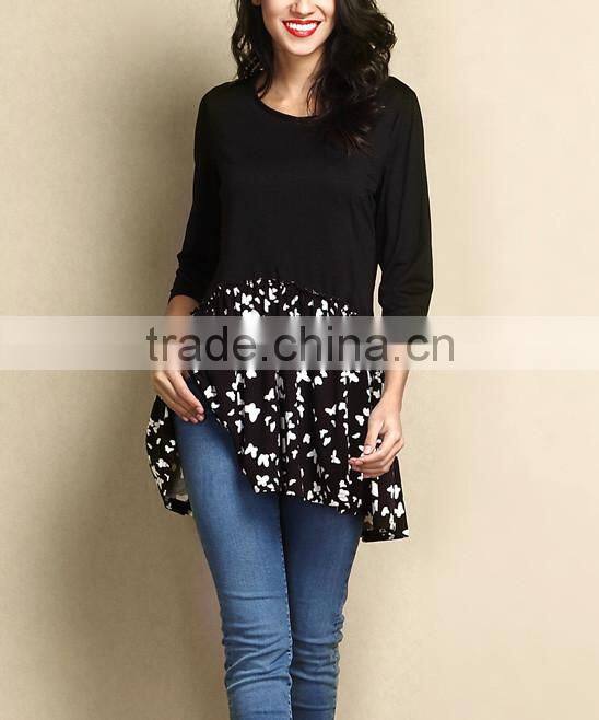 Hot Sale Women Blouse With Black Butterfly Color Block Tunic Women Tops Women Clothes GD90426-26