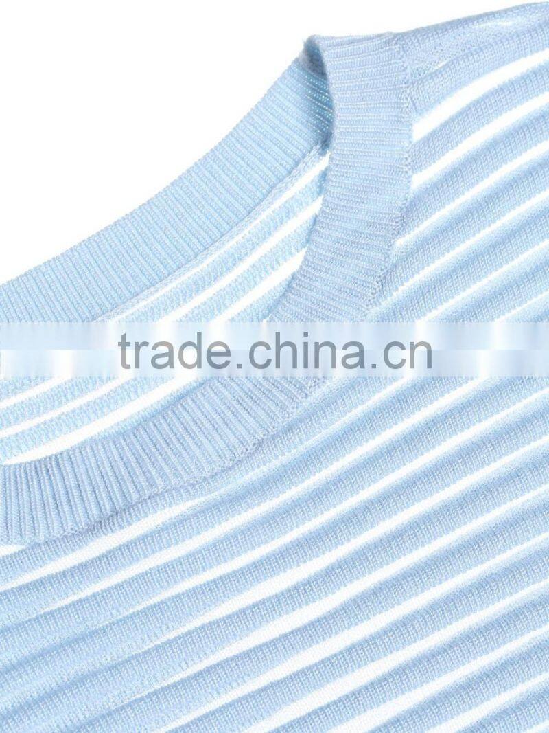 Ladies long sleeve wool kintted striped crewneck sweatshirt/long sleeve t shirt