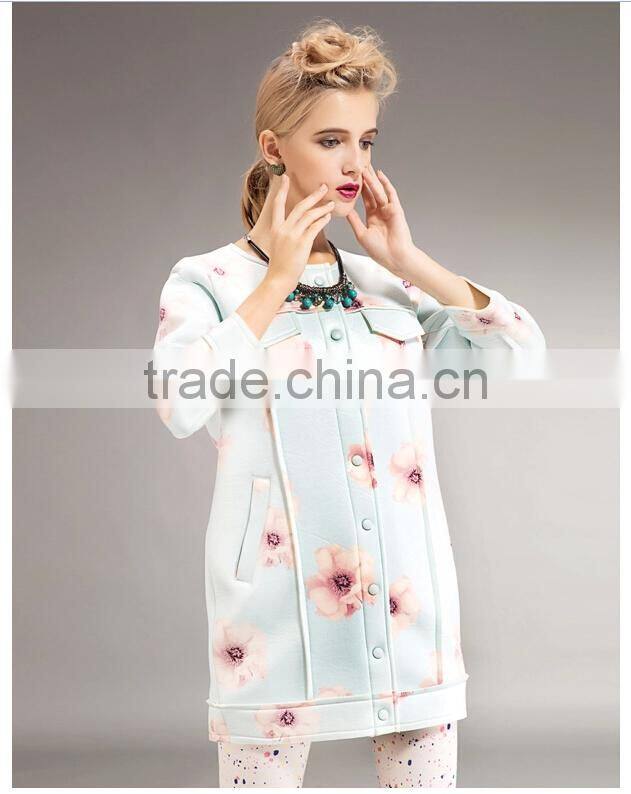 women's full print space cotton snap cardigan longline Hoodie dress/Sweatshirt