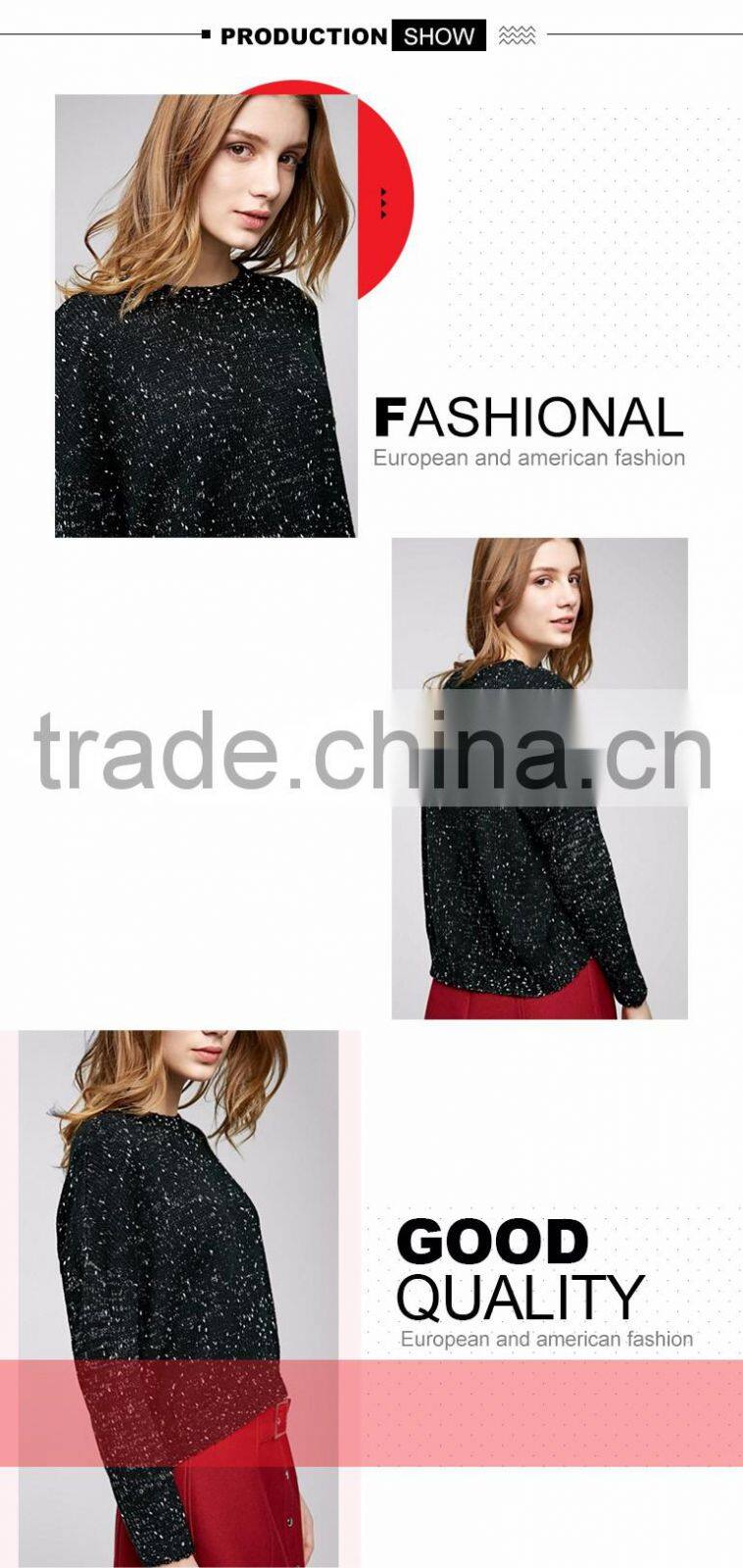 Ladies cowl neck side slit loosev fancy knitting patten pullover sweater for wholesale