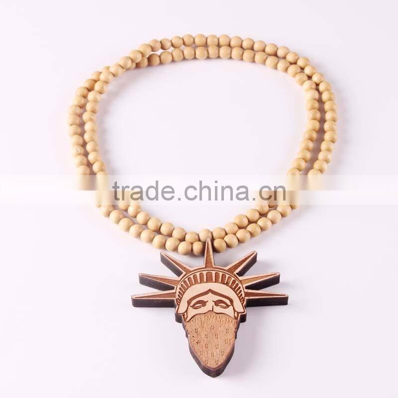 Statue of Liberty Wood Necklaces Pendant Beads Chain Necklaces Best Gift