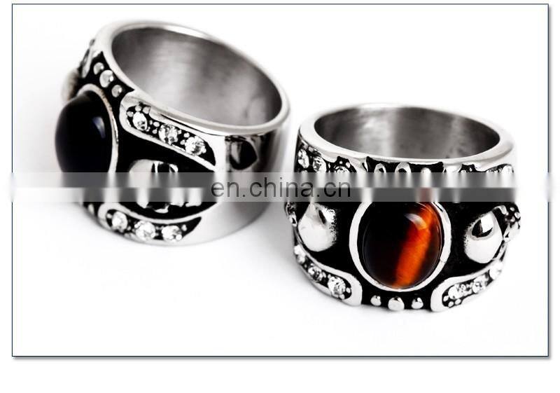 Fashion Onyx Stone Men Silver Titanium Ring