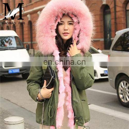 High Quality Short Military Woman Real Fur Parka Genuine Raccoon Fur Hood with Mink Fur Lining Coat