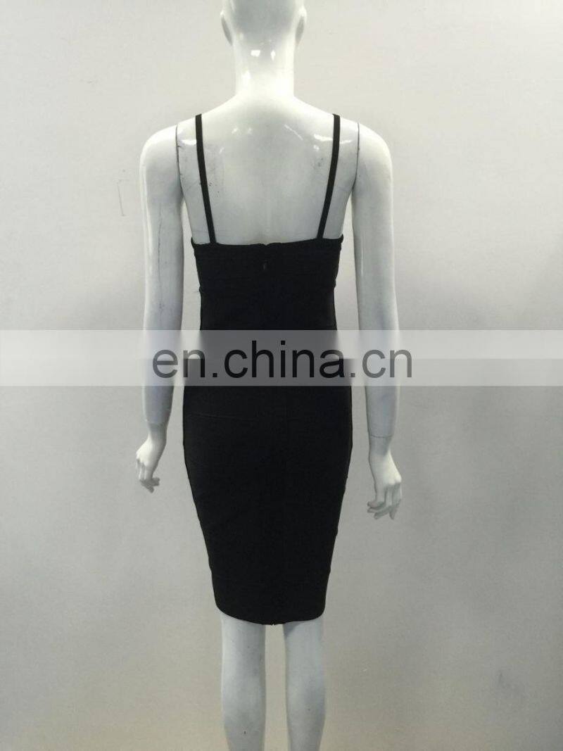 Amigo 2017 fashion Black spaghetti strap cut out bandage dress midi prom dresses for hot body ladies
