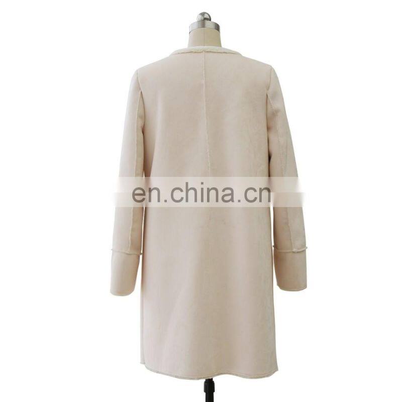 Ladies korean style winter latest design pink long coat with two big pockets