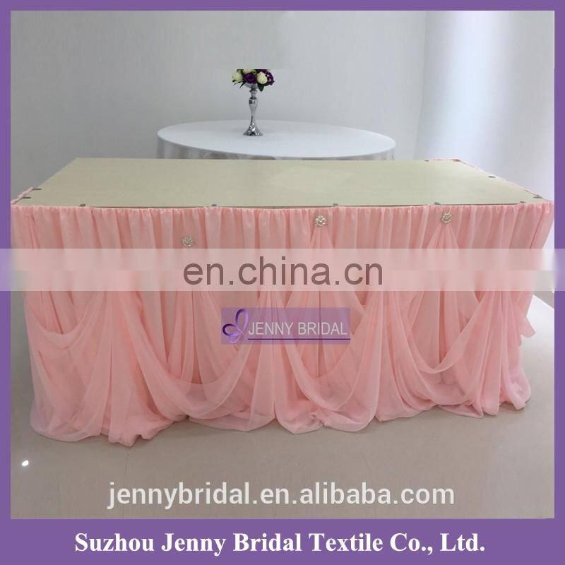 TC106C wholesale wedding chiffon materials in table skirting designs with rhinestone buckle