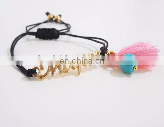 Fashion mother tassel jewelry cheap gold greek letter charm bracelet design for girls