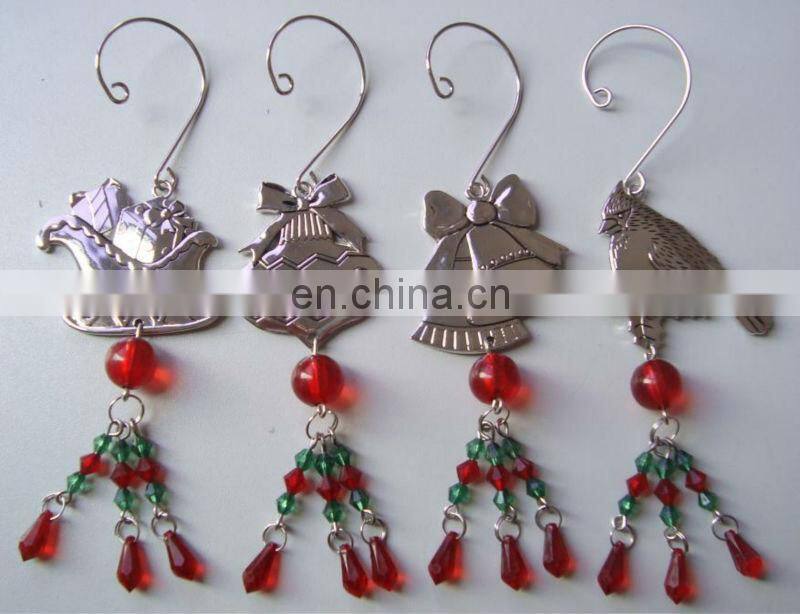silver metal christmas ornament with acrylic beads total 12 designs