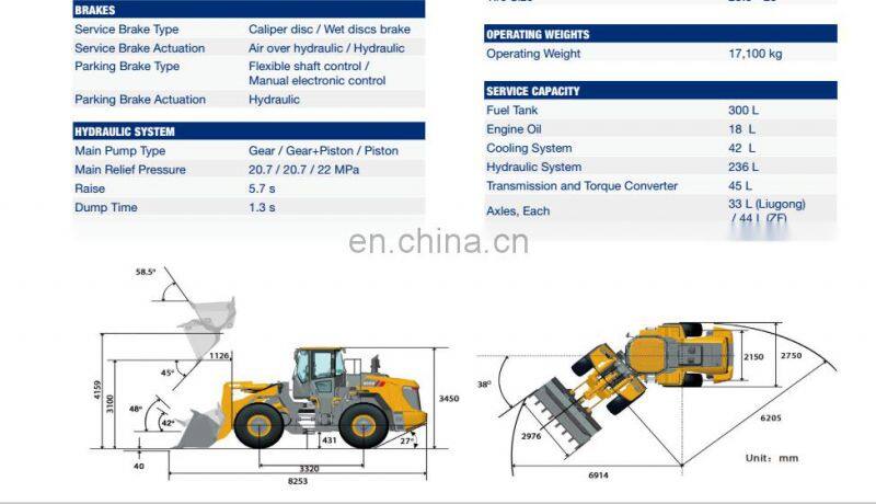 3 m3 Bucket Capacity 5000kg Liugong Wheel Loader CLG856H