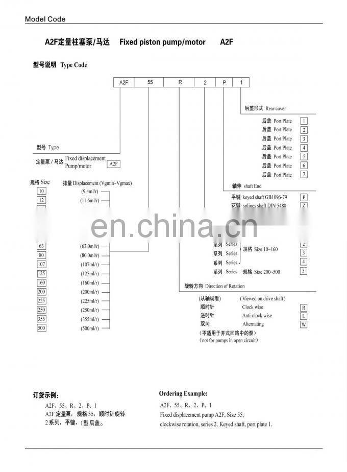 OEM A2F107R4P3,A2F107R1Z3,A2F107R2Z3,A2F107R3Z3,A2F107R4Z3,Hydraulic inclined shaft plunger pump motor