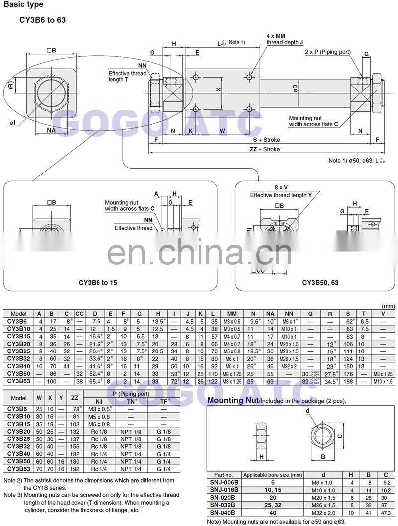 CY3B40-800 High quality aluminum alloy rodless cylinder 40mm diameter 800mm Stroke pneumatic air cylinder