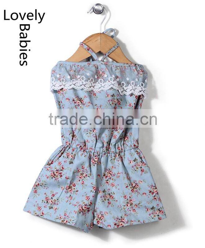 Wholesale bulk kids clothing 2016 baby off shoulder floral printed jumpsuit