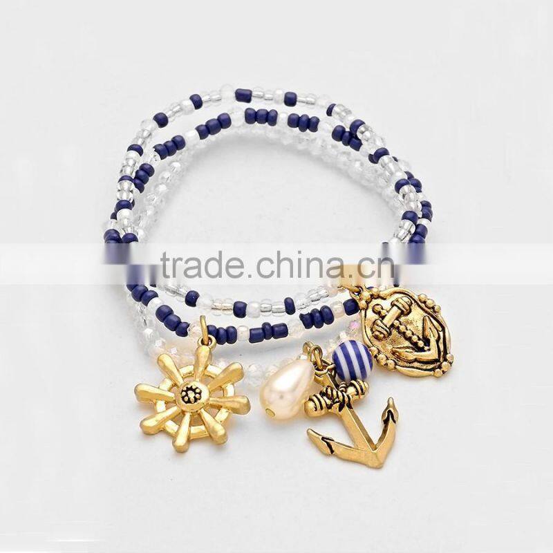 3 Layers Multi Bead Anchor Stretchable Bracelet Fashion Accessories Bracelet New
