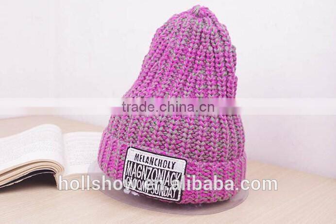 Label Embroidery Multi-colors Plain Knitting Girls Beanie Hat and Cap