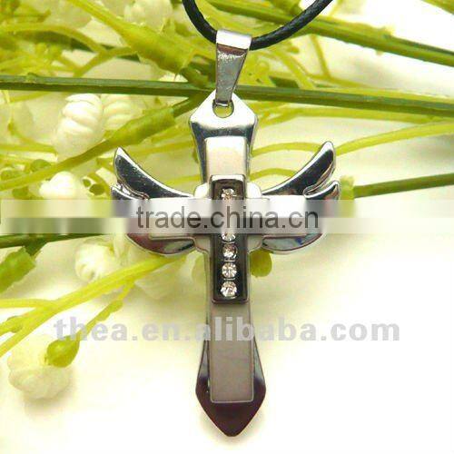 Trendy Europe style star necklace, angel's wing cross pendant necklace popular in Ameria