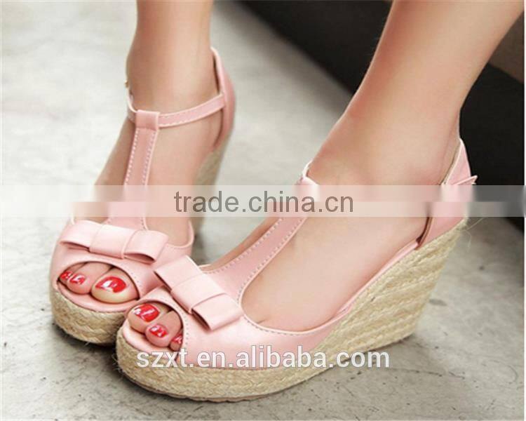 2015 fancy ladies sandal shoes ladies party shoes high heel with decoration wedge shoes super high heel 