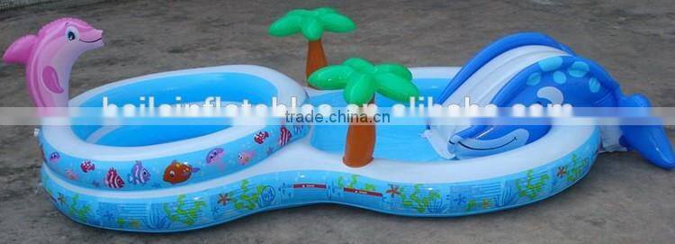 Two rings Inflatable indoor baby pool with slide