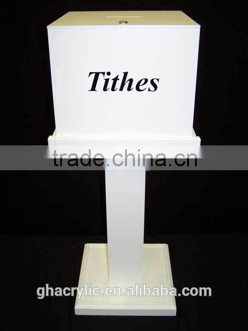 White high quality acrylic donation box with lock for charity
