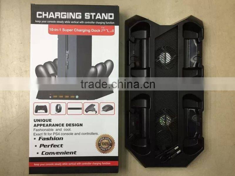 2015 newest arrival 10 in 1super charging dock for PS4 multifunction console charging stand +USB HUB+Cooling fan