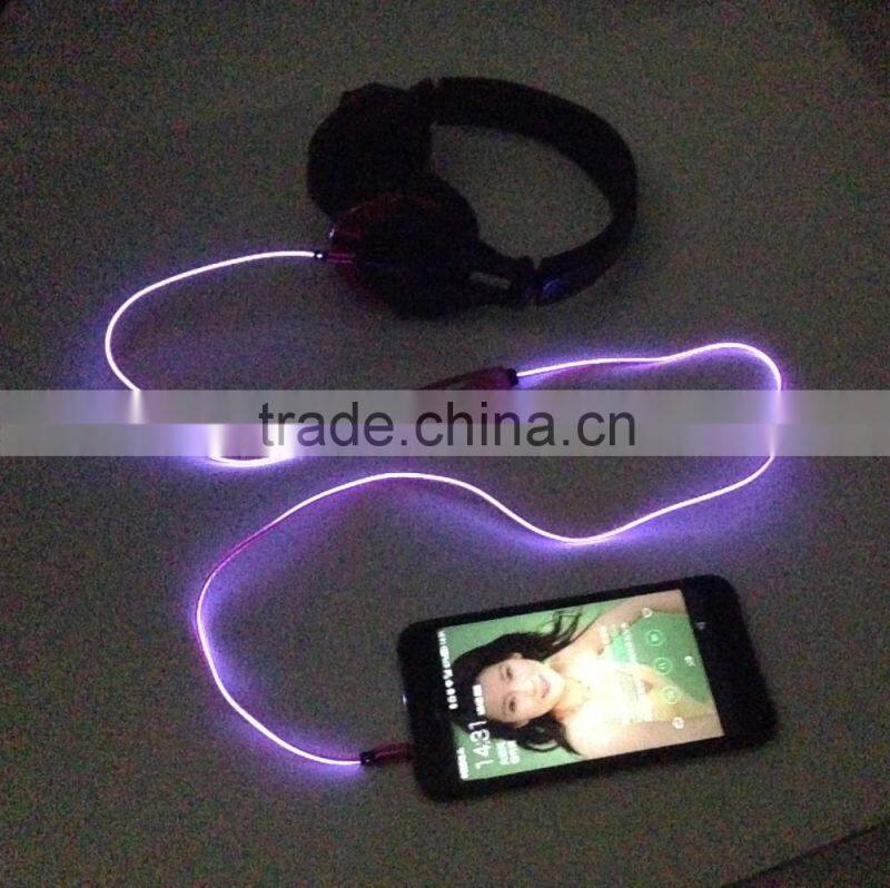 Latest Products EL/LED light cable for headphone, aux audio cable with microphone