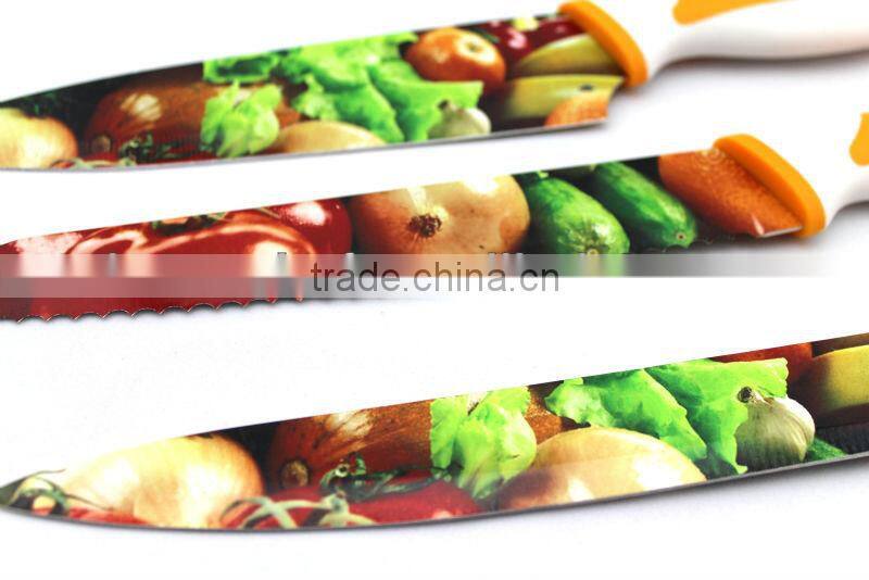 yangjiang Vegetable Pattern Non-stick Coating steel kitchen knives Set