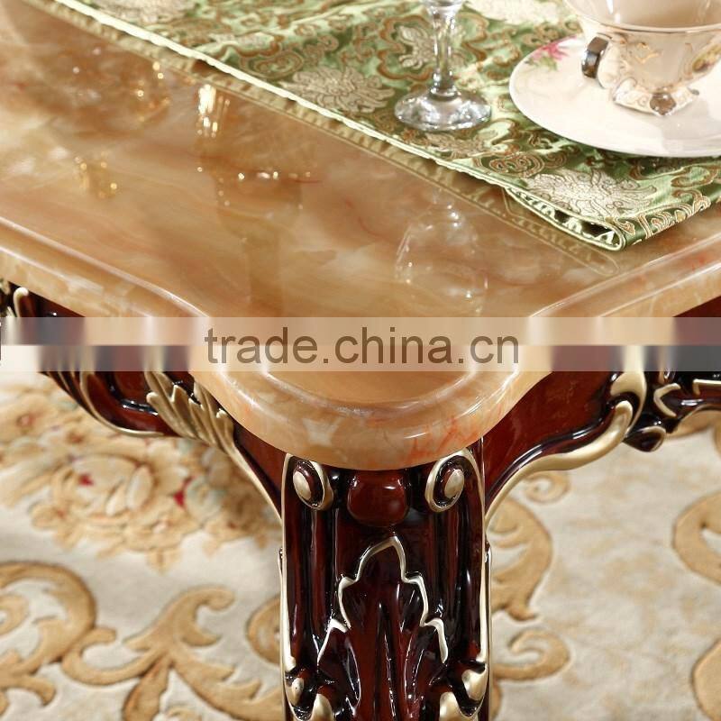 Luxury Classical Royal Baroque French Style Traditional Carved Wooden Antique Gold Silver Stroke Dark Brown Dining Room Set