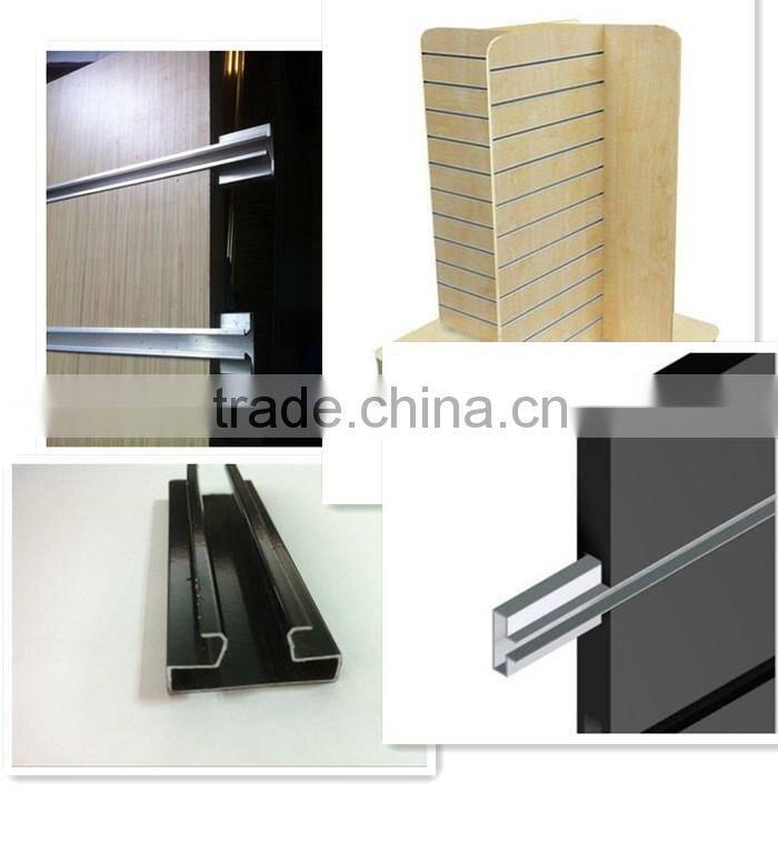 Display showing stand aluminum hanger slatwall insert fitting with MDF board