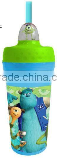BPA free Custom Printing Plastic Cartoon bottle for Kid with Straw
