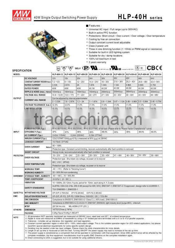 meanwell 40W single output swithching power supply