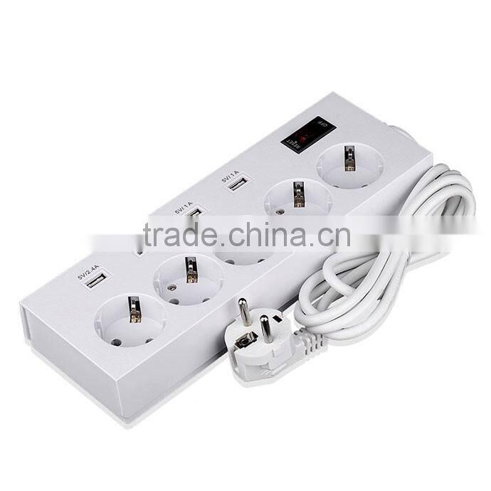Euro standard 5 socket multiple outlet extension cord with usb slots child safety shutter