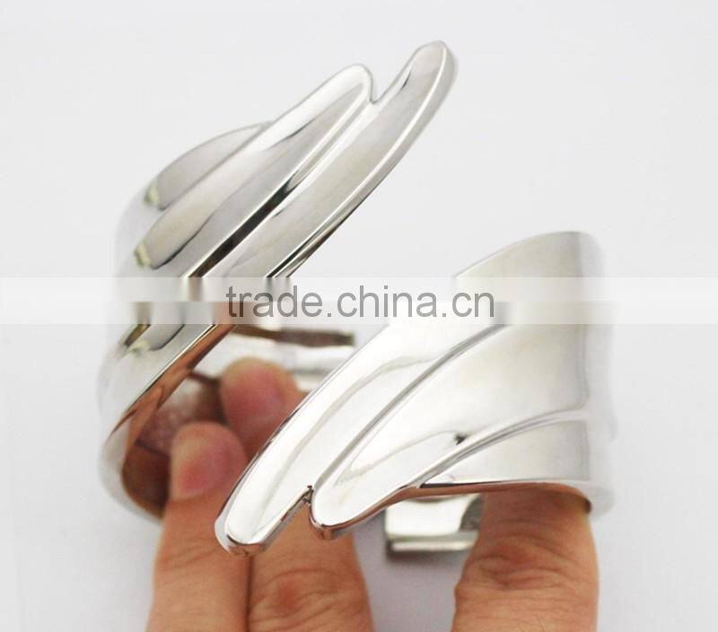 High Polished Stainless Steel Feather Leaves Bracelet Bangle