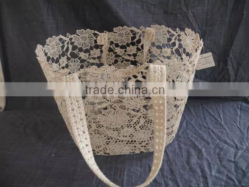 2016 fashionable crochet cotton baskets with handles