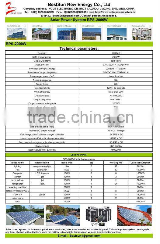 Complete with battery and brackets 2000w home lightning system solar inverters