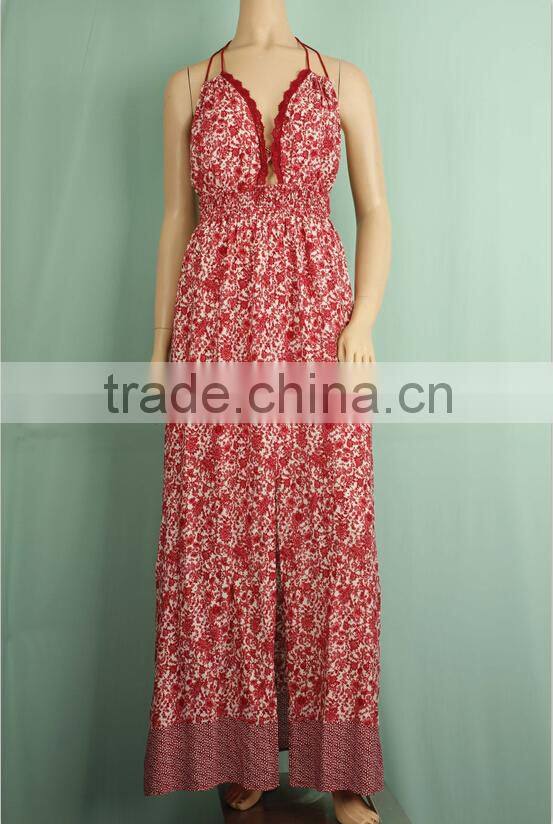 2016 S/S Made in China manufacturer stylish backless halter floral maxi dress