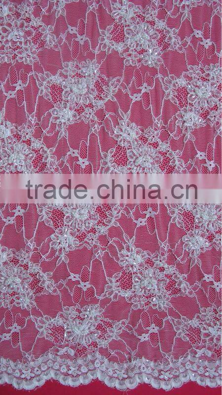 Narrow Short Full Beaded Ivory Corded French Lace Trim