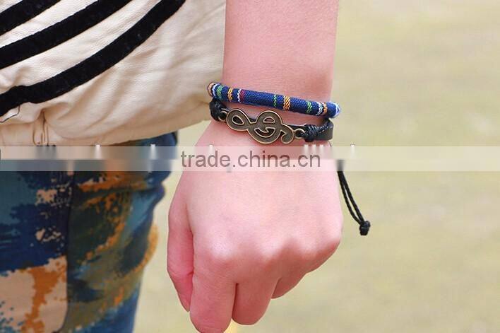2016 Fashion Leather And Cloth Fabric Wrap Bracelet Wholesale