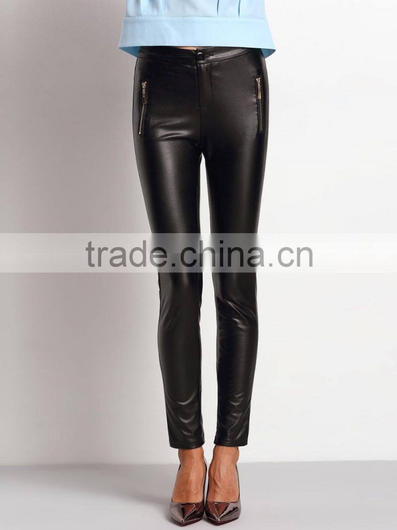 Women fashion leather long pants