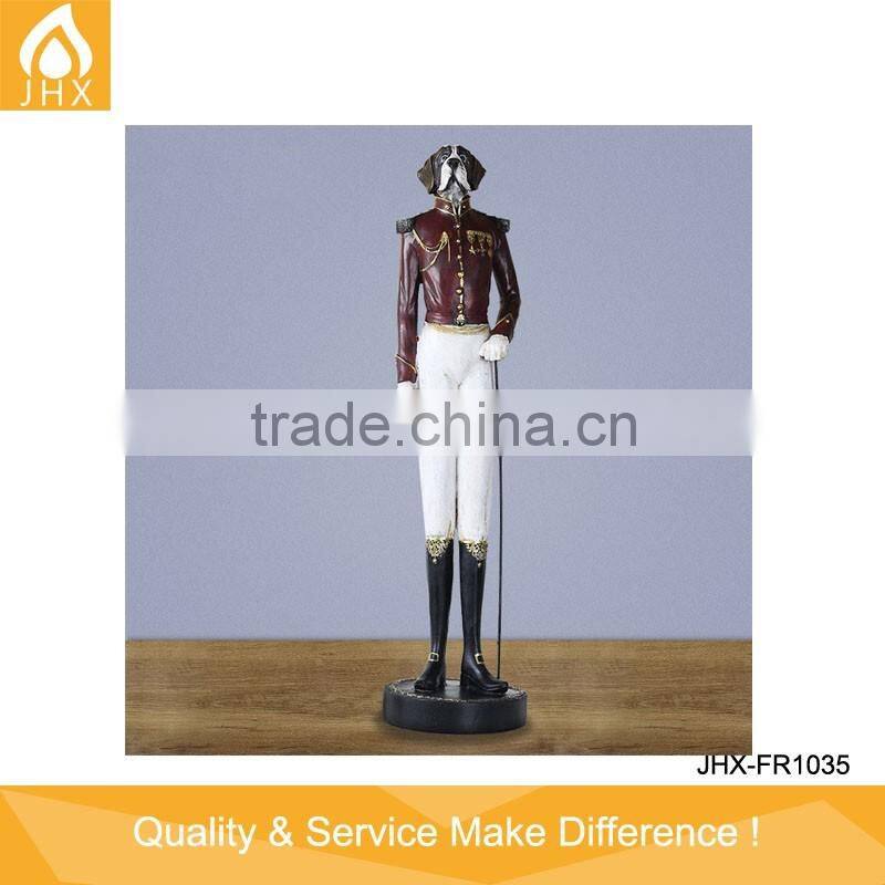 Customized Resin Gentleman Dog On Crutches Sculptures